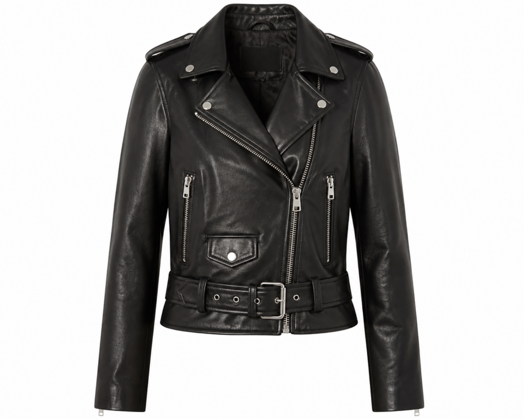Biker Stil Detaylı Kadın Deri Ceket