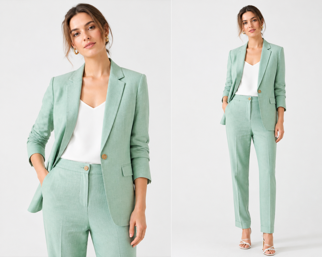 Moda Rota Pastel Tonlarda Yazlık Keten Takım Elbise - Mint